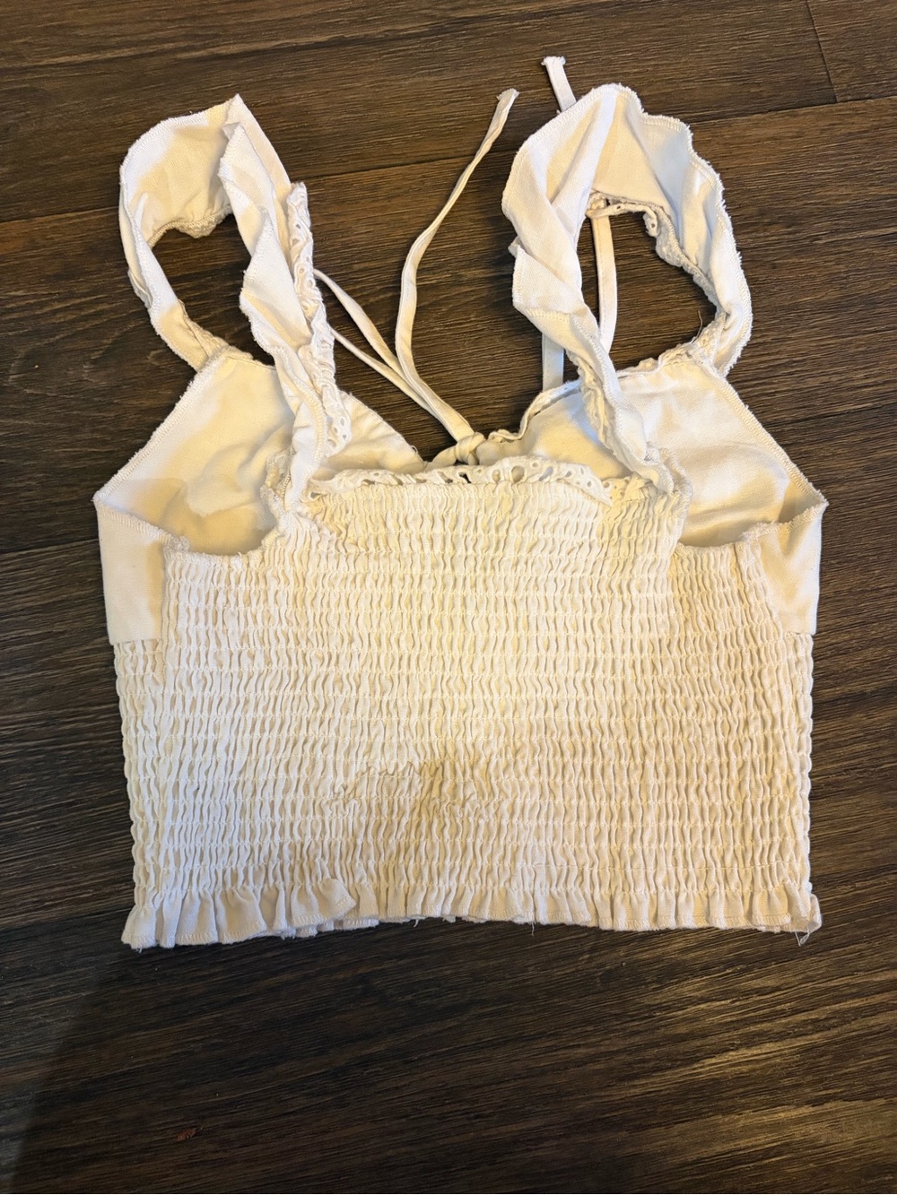 SHEKOU Women’s Peasant Smocked Cream Crop Top One Size - Picture 5 of 7